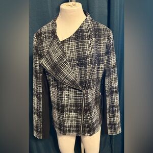 NWT DKNY Womens Asymmetrical Zip Jacket Sz L Black Plaid Moto [K-13]